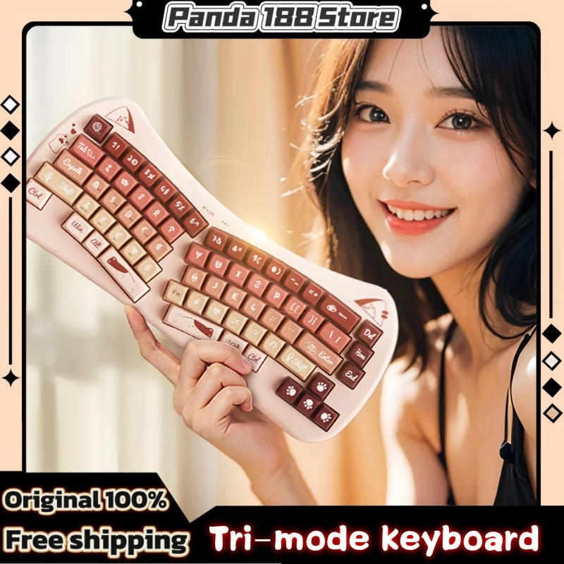 BOW tri-mode wireless cat shaped keyboard compatible multiple platforms multimedia functions lightweight portable office game