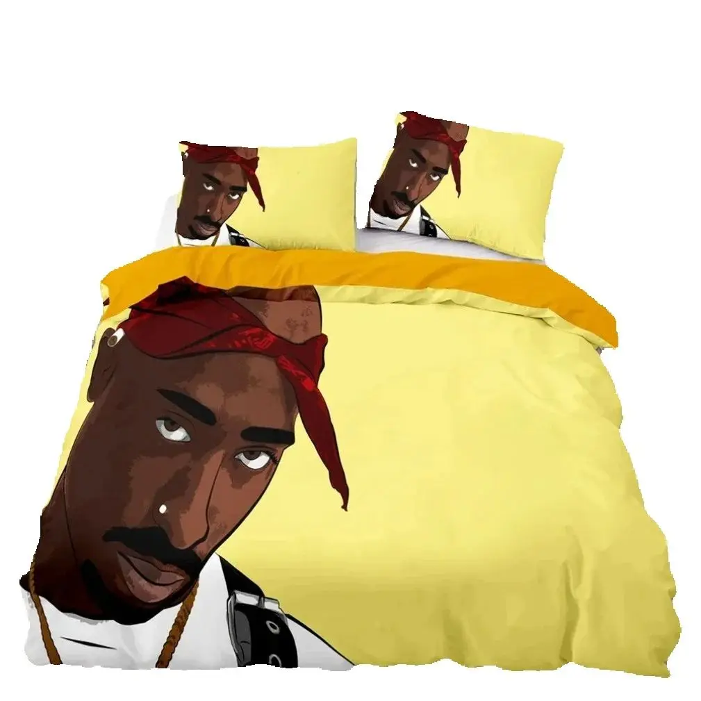 3D Print Rapper 2Pac Quilt Cover Pillowcase,2Pac Bedding Set,Tupac Shakur Duvet Cover,King Queen Twin Size