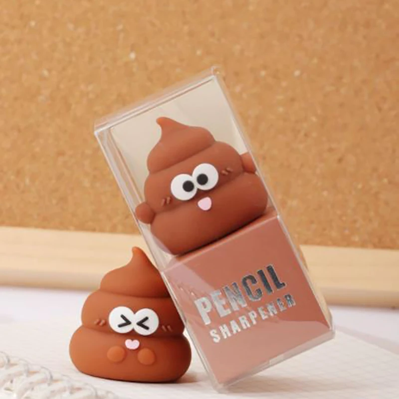 Lindo Sacapuntas de silicona para caca, accesorios de lápiz para niños, tricky funny Poop Cake Planer