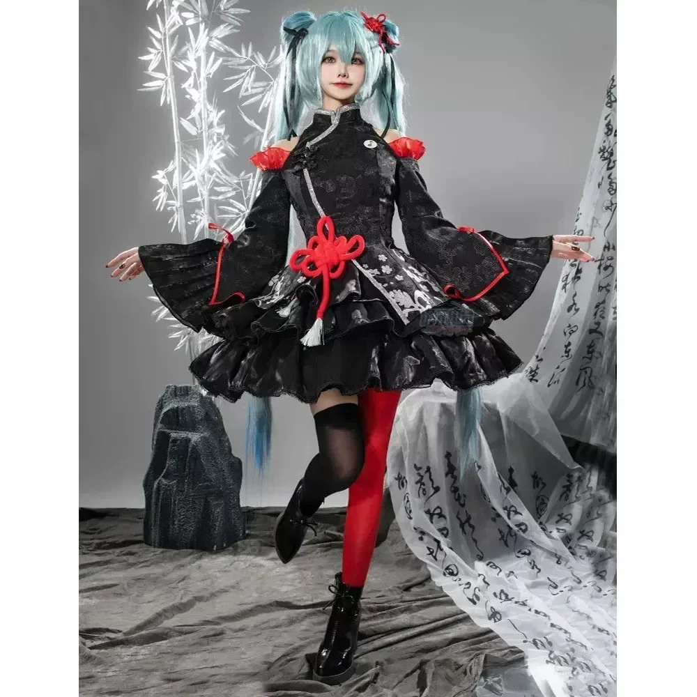 Miku moda Chinoiserie vestido trajes disfraz 39Cultura Miku Lolita lindo vestido de Anime mujeres niñas uniforme de Halloween conjunto peluca