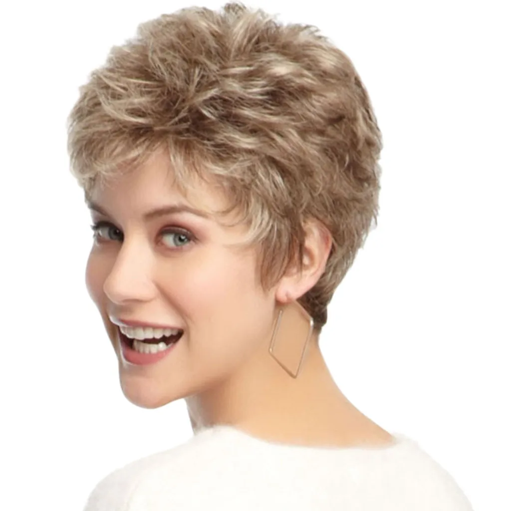 Wigs for Women Natural Synthetic Short goldenLayered Hair Wig with Fluffy Bangs Afro Daily Heat Resistant