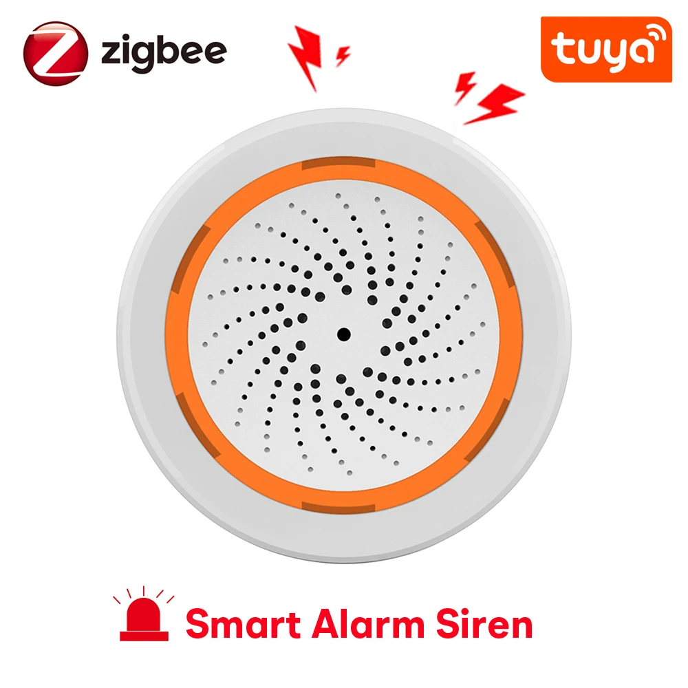 Tuya Smart Zigbee Alarm Siren for Home Automation Security System with 90dB Loud Speaker Strobe Light Alert