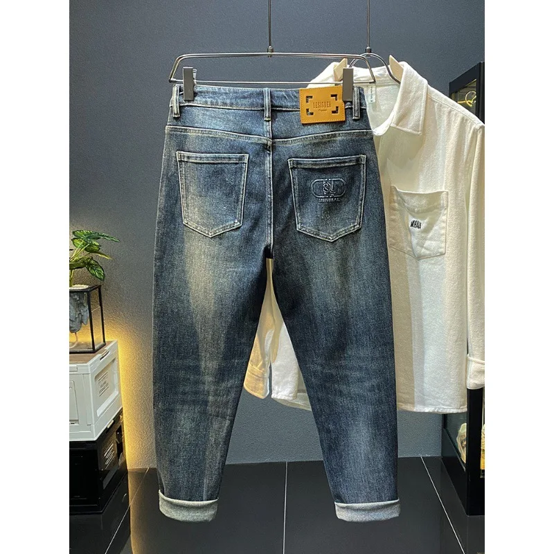 High-End Quality Men's Jeans Fall/Winter 2023 New Casual Pants Slimming Street Trend Slightly Loose Skinny Trousers