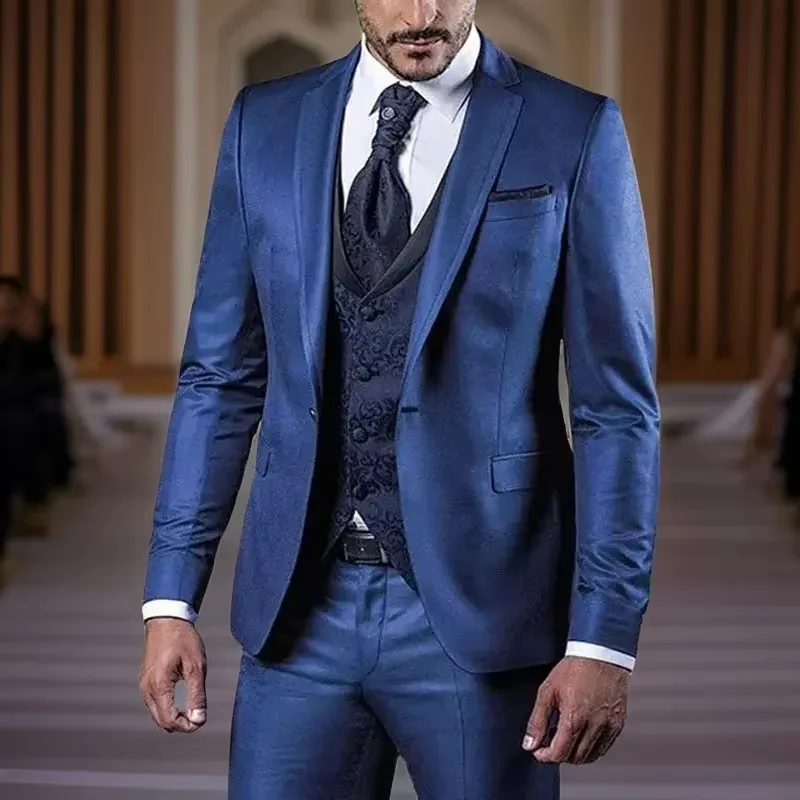 Formal Wedding Men Suits Slim Fit 3 Pcs Formal Groom Tuxedos Italian Fashion Floral Pattern Waistcoat Jacket With Pants