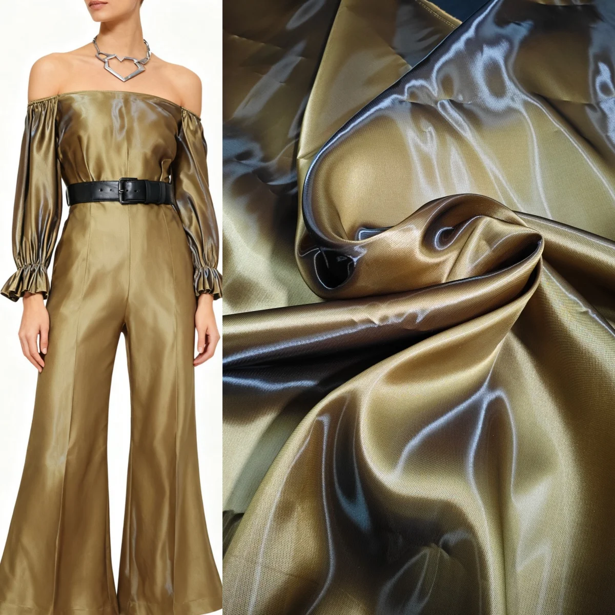 Black gold TR glossy liquid satin with a width of 1.5M water gloss satin fabric sewn clothing stage costume designer fabric