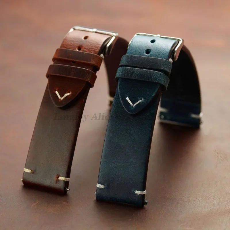 Handmade Retro Oil Wax Genuine Leather Watch Band Quick Release Calfskin Strap 18mm 19mm 20mm 21mm 22mm 24mm Watch Accessories