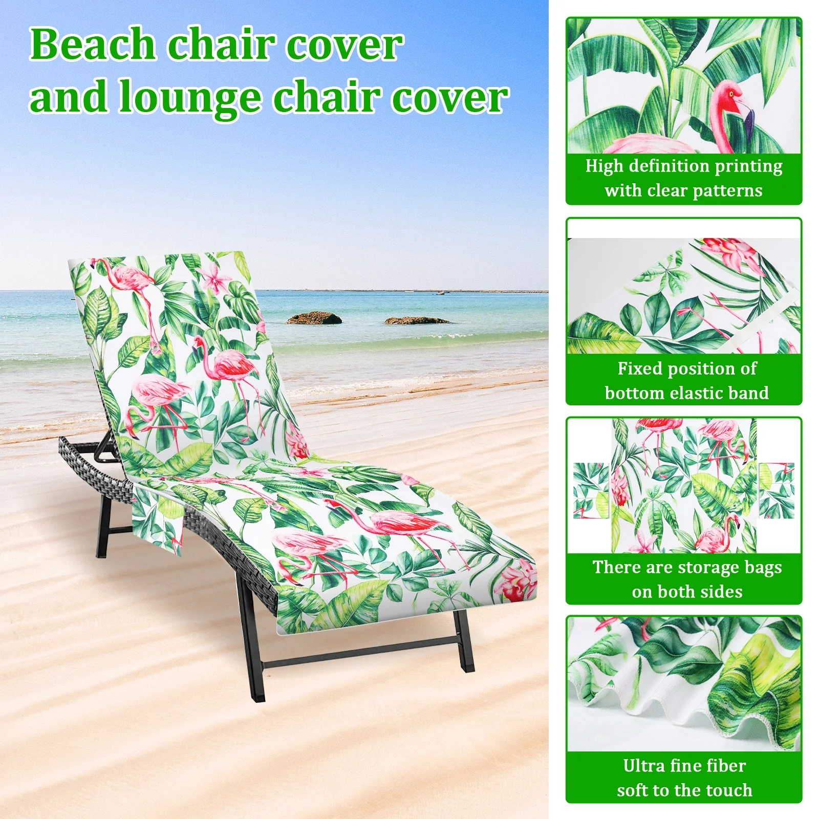 2Pcs Lounge Chair Towel Cover Microfiber Beach Chair Covers with Pockets Soft Absorbent Chaise Lounge Cover for Pool Sunbathing
