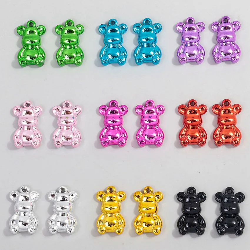 

6pcs Cute Bear Acrylic Charms Metallic Color Spacer Beads Pendants for Jewelry Making Necklace Bracelet Earring DIY Accessories