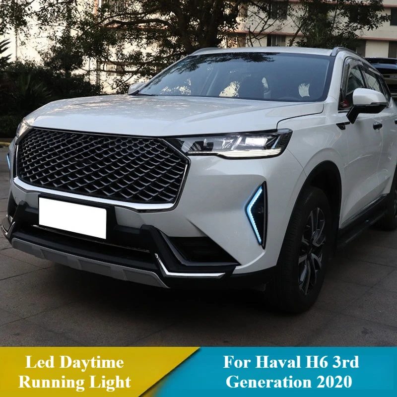 For Haval H6 3rd Generation 2020 Car Led Daytime Running Light Streamer Steering Modified DRL Front Bumper Fog Lamp 12V Daylight