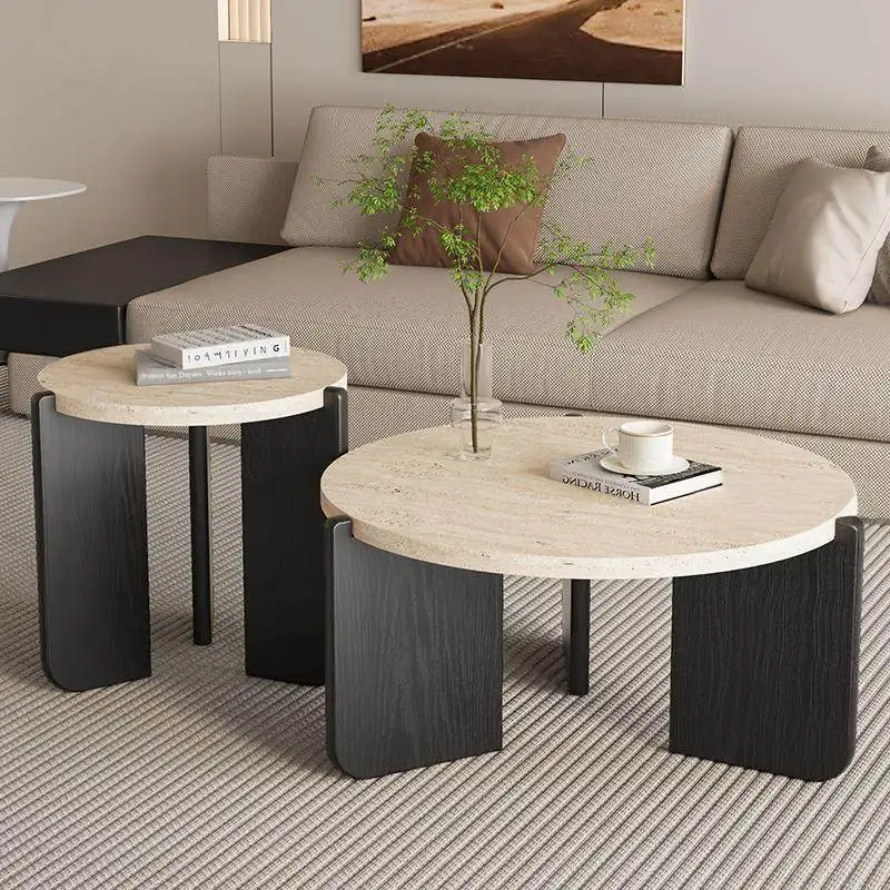 Living Room Round Rock Slab Edge Table Nordic Solid Wood Small Coffee Tables Minimalist Mesas De Centro Para Sala Furniture