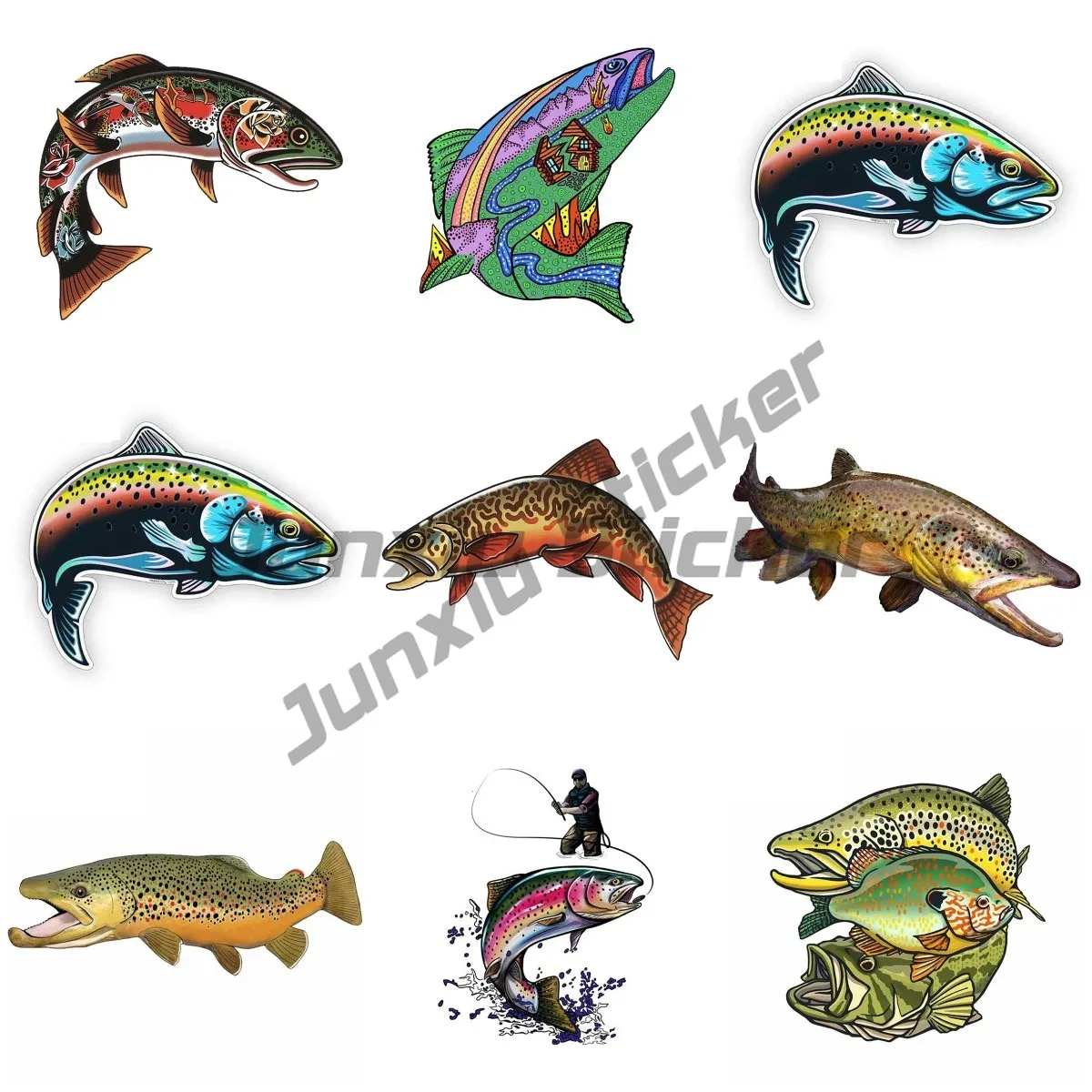 

Cartoon Snake River Mountain Trout Sticker Car Bumper Window Decals Fishing Art Waterproof CarStickers
