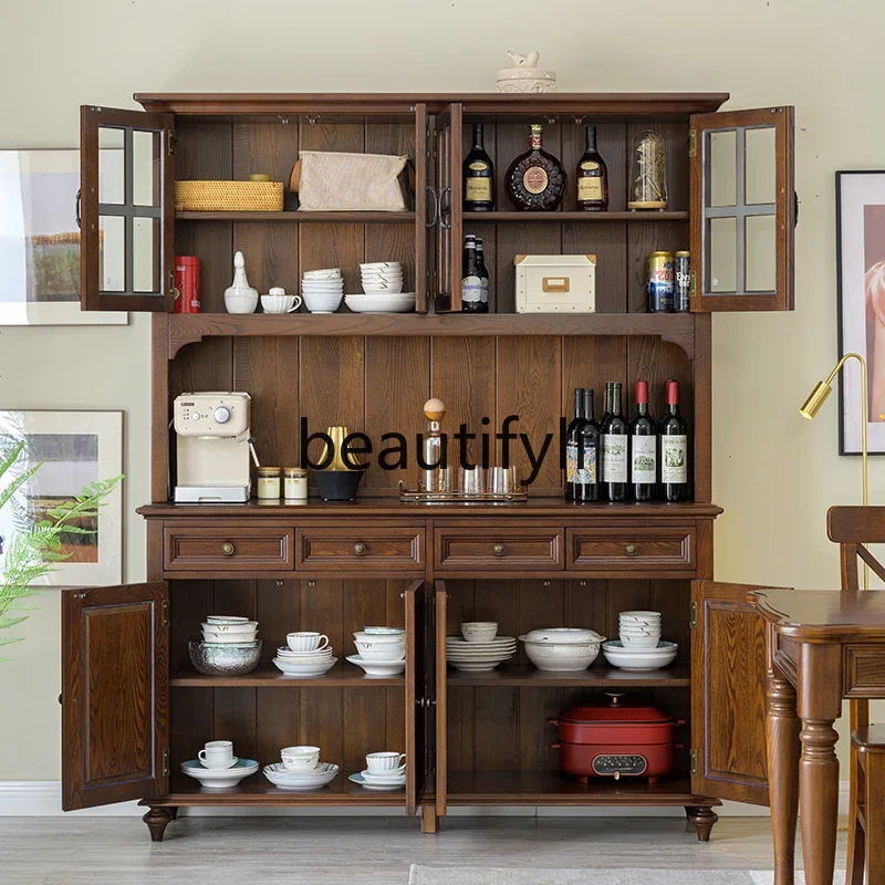 

B61 American pure solid wood wine cabinet dining side high wine cabinet integrated wall multi-functional restaurant cabinet