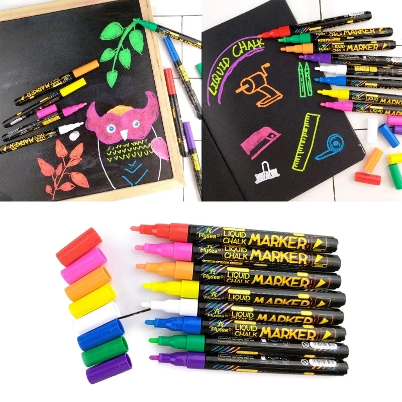 8 Pcs Erasable Liquid Chalks Marker Pen Dry Erases Markers Fluorescent Markers Highlighters for Glass Window Whiteboard