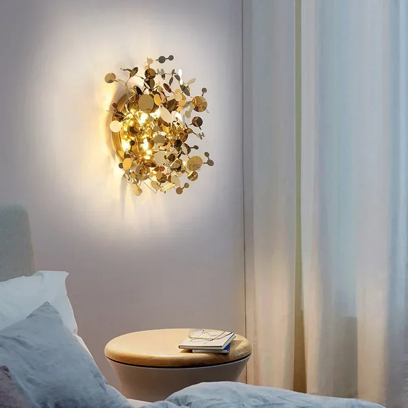 Modern Nordic Minimalist Leaf Stainless Steel LED Wall Light Creative Showcase Bar Counter Living Room Home Decoration Lighting