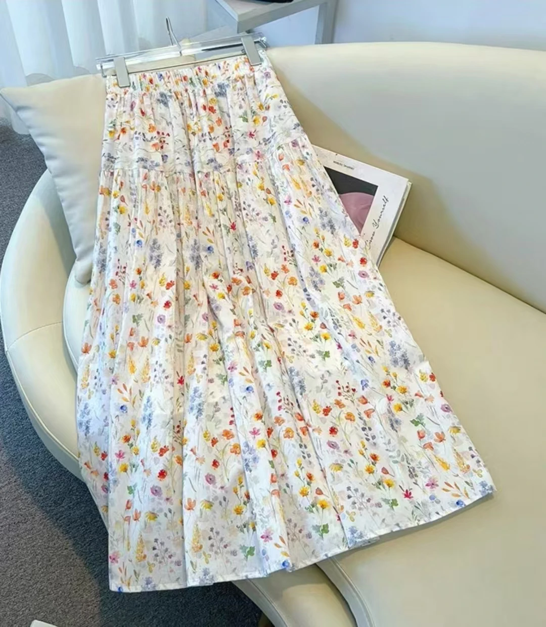 

Корейская свободная повседневная юбка-миди с цветочным принтом, весна-лето, Новое поступление, универсальная юбка трапециевидной формы с высокой талией, эффект похудения