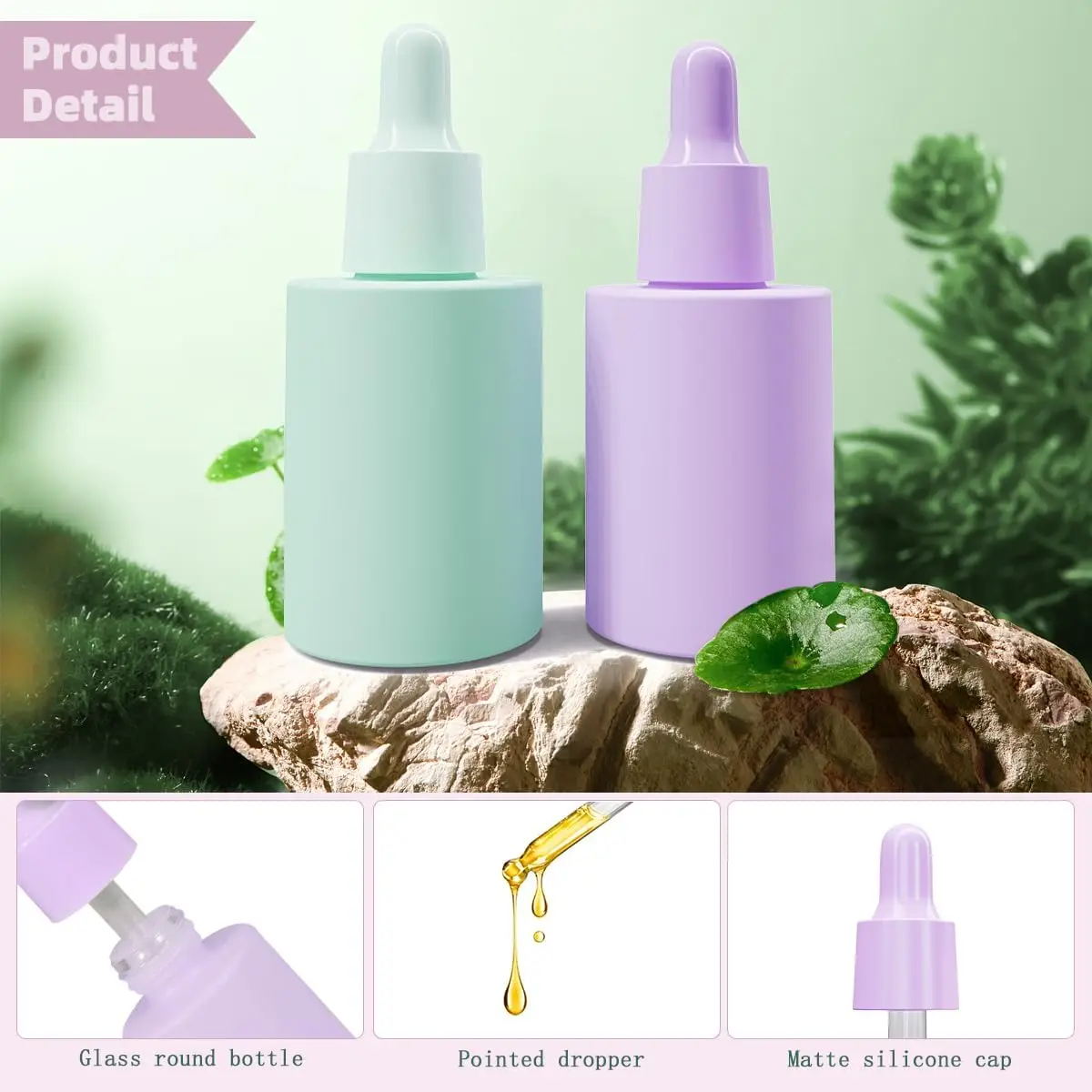 5PCS  Glass Dropper Bottle Small Flat Shoulder Glass Dropper Bottles Macarone Frosted Essential Oil Dropper Serum Containers