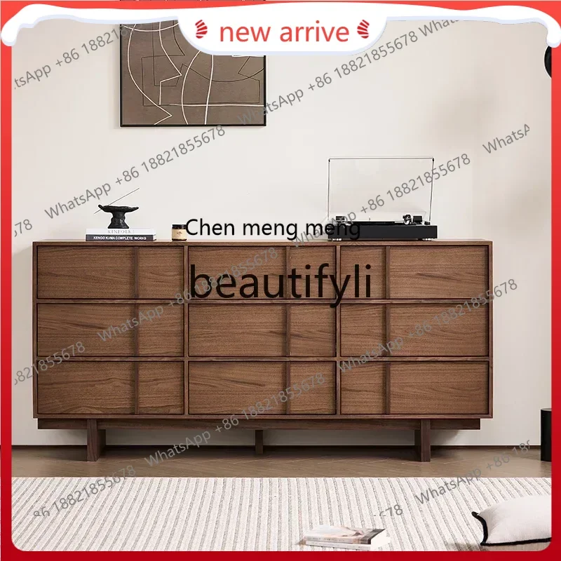 

SS ss7486 Walnut color dresser chest cabinet integrated bedroom modern simple solid wood dining side cabinet integrated multi-fu
