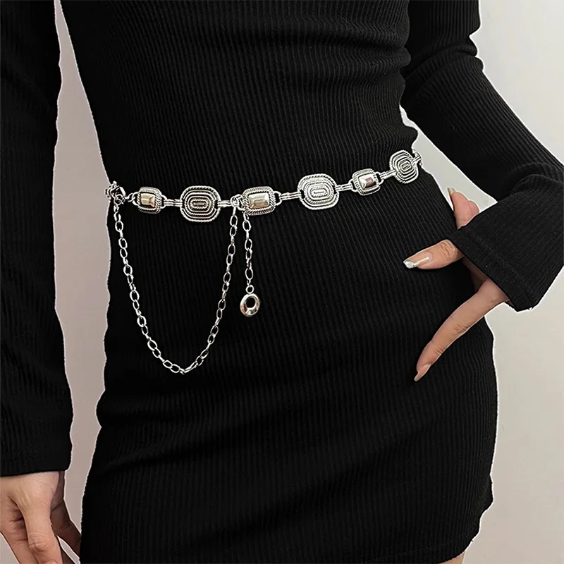Silver Retro Waist Chain Accessory Metal Chain Belt Women's New Summer Versatile Match Skirts Pants Thin Leather Belt Trendy image 5