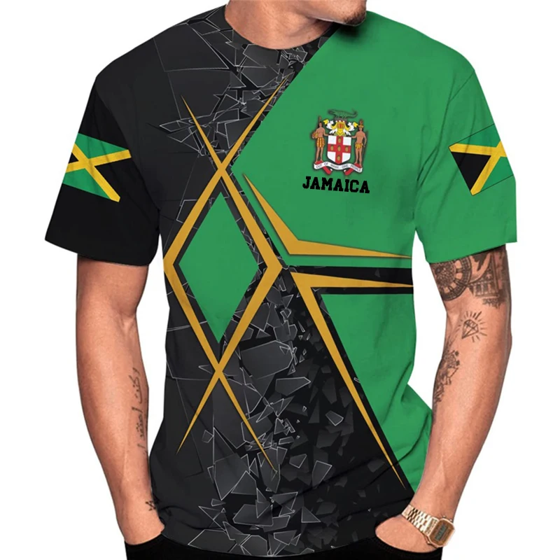 Jamaica Flag Emblem Graphic T Shirt For Men 3D Print Jamaican T-Shirt Tops Short Sleeve O Neck Mens Tee Shirts Streetwear