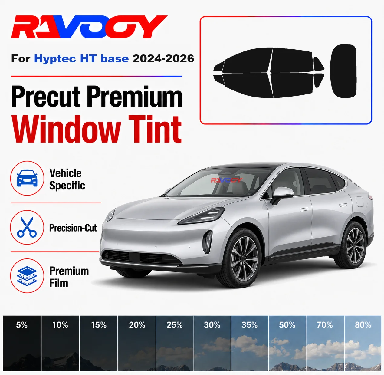 

Premium Precut Window Tint Kit Front Rear Windows Rear Windshield For Hyptec HT base 2024-2026 Complete Set Nano Ceramic Film
