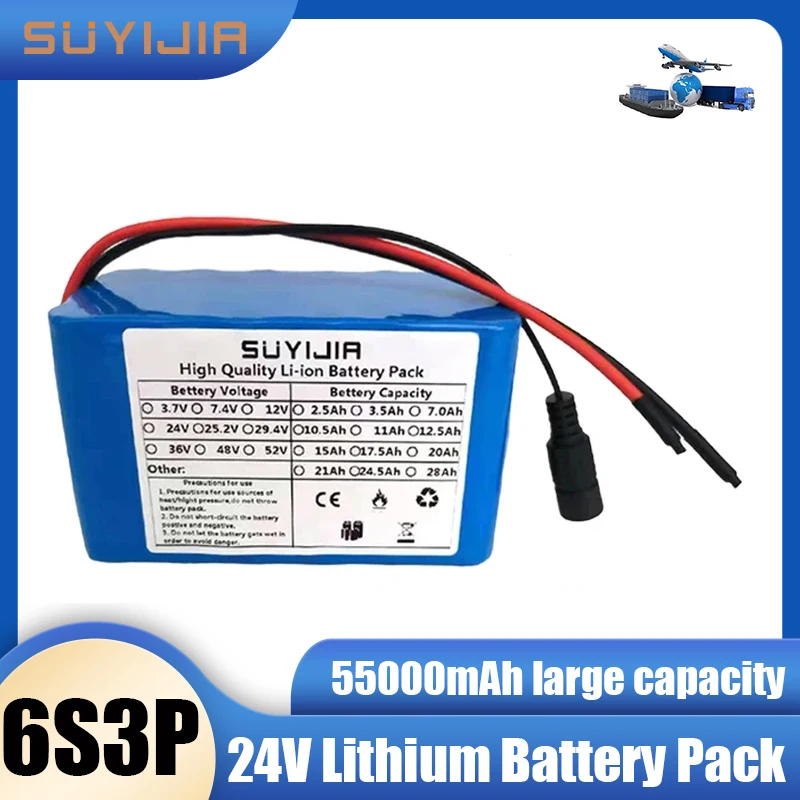 6S3P 18650 Rechargeable Li-ion Battery Pack 24V 10500mAh Suitable for Electric Bikes and Mopeds Built-in BMS+25.2V 2A Charger