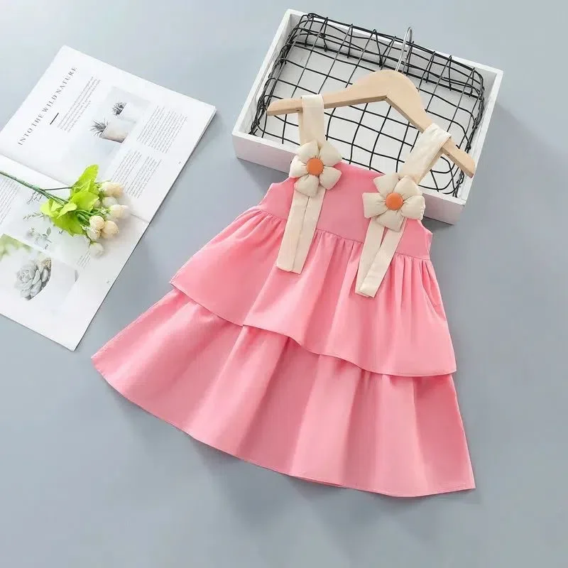 

Baby Cute Dress Summer 2023 New Girls Flower Layered Dresses Princess Kids Suspender Vestido Birthday