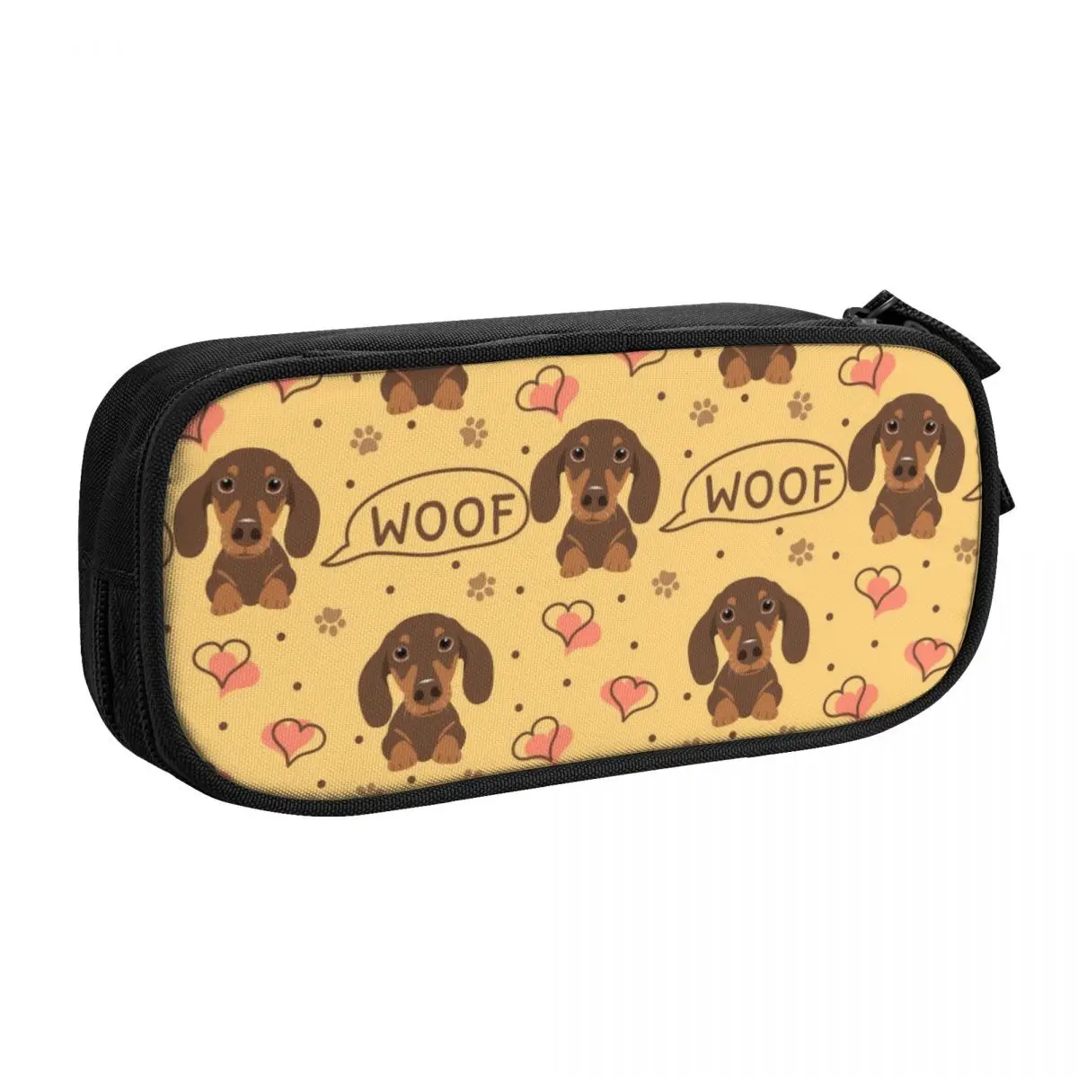 Custom Cute Love Chocolate Dachshund Sausage Dog Pencil Cases for Large Capacity Pet Puppy Pencil Pouch School Accessories