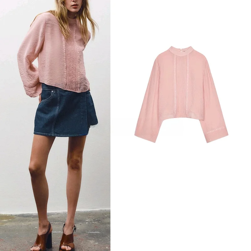 Colletto rialzato lungo Sve da donna primaverile, finiture decorative in pizzo, vestibilità ampia, chiusura con cerniera colorata Sle