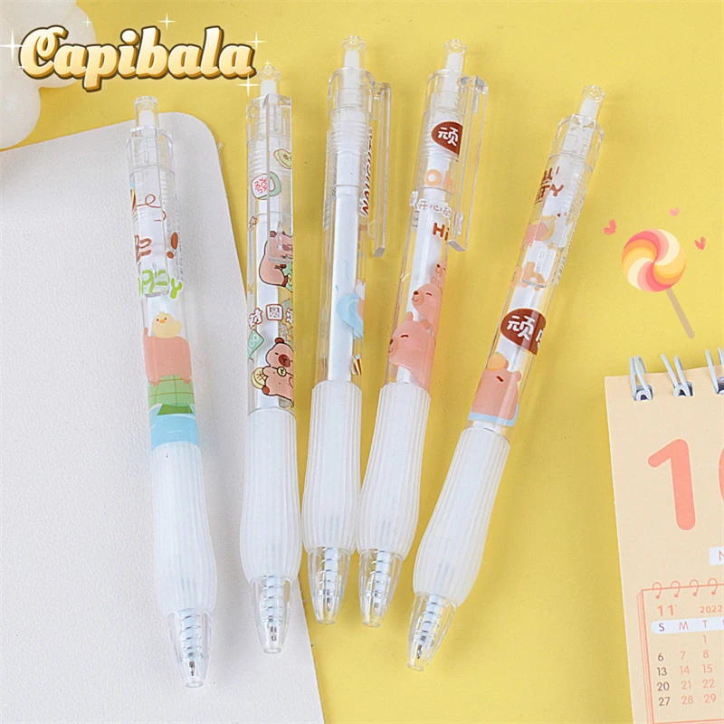Capybara Cartoon Gel Pen, Escrita de Secagem Rápida, Papelaria Estética Suave, Escritório e Material Escolar, Moda Kawaii, 5Pcs