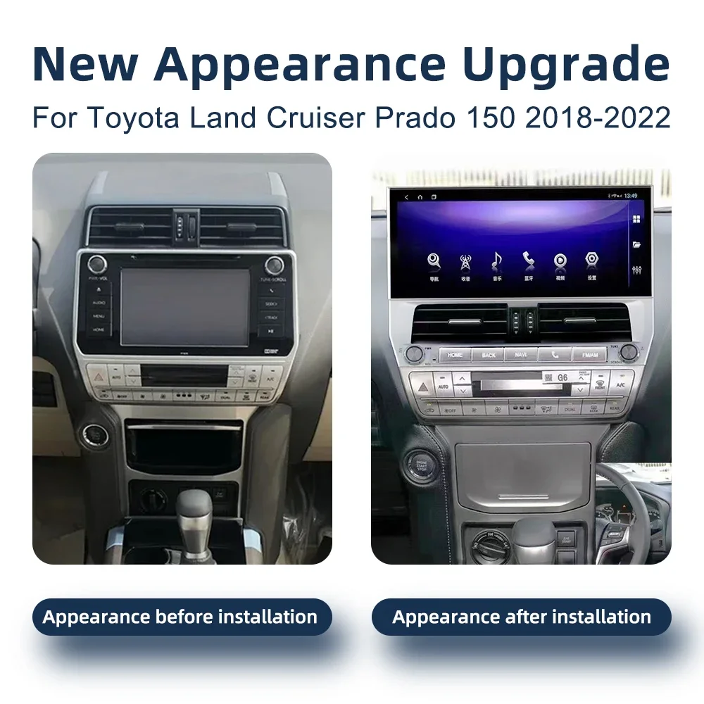 Android 14.0 CarPlay GPS Navigation Car Multimedia Player 4G WiFi Stereo Car Radio For Toyota Land Cruiser Prado 150 2018-2022