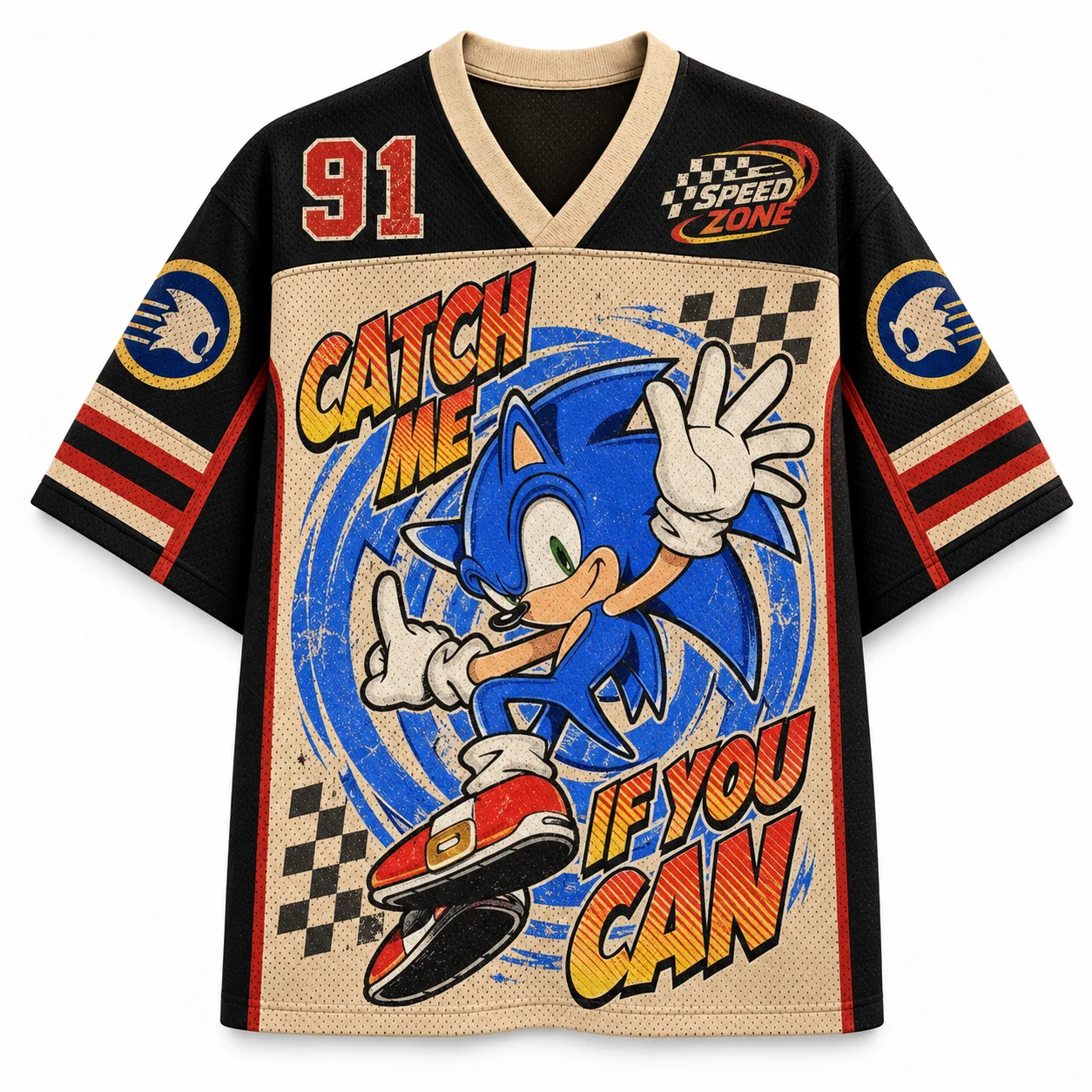 Sonic The Hedgehog 91 Mesh Ice Hockey Jersey Men's and Women's Short Sleeves Full Print Retro Game Street Role Playing Top