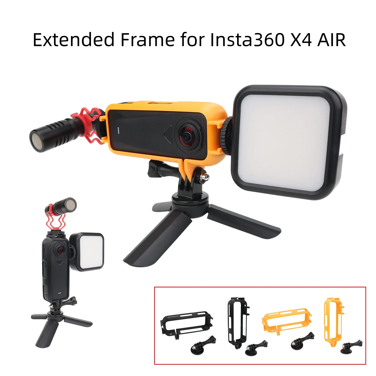 Cold Shoe Frame for Insta360 X4 AIR Multi-Function Expansion Protective Frame Adapter Camera Accessories Orange Black