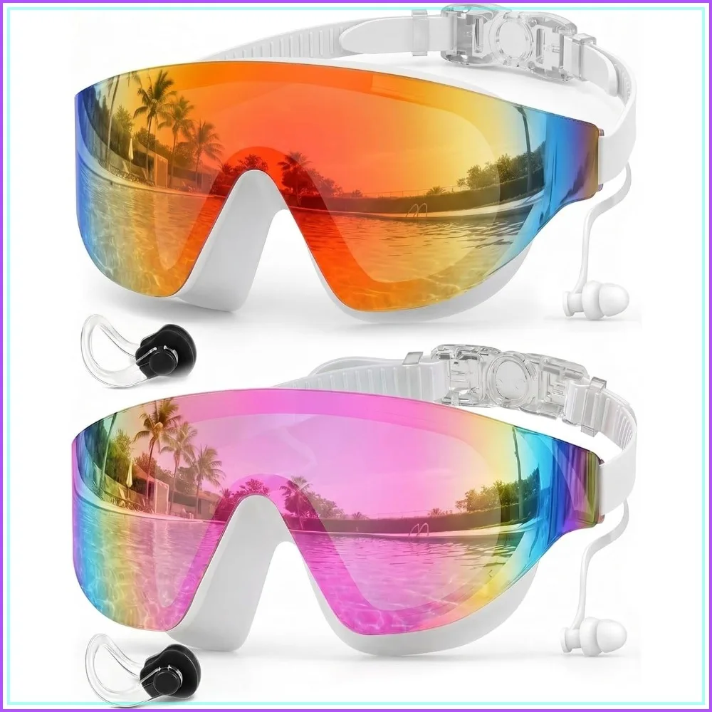 Swim Goggles 2 Pack Rimless Wide View for Adults with UV Protection Pool Goggles for Men Women