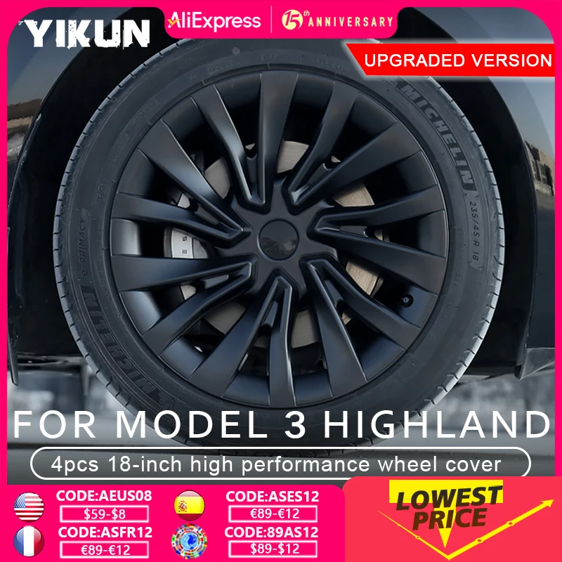 4PCS Radkappe für Neue Tesla Modell 3 Highland 2024 18 Zoll Leistung Rad Kappe Ersatz Automobil