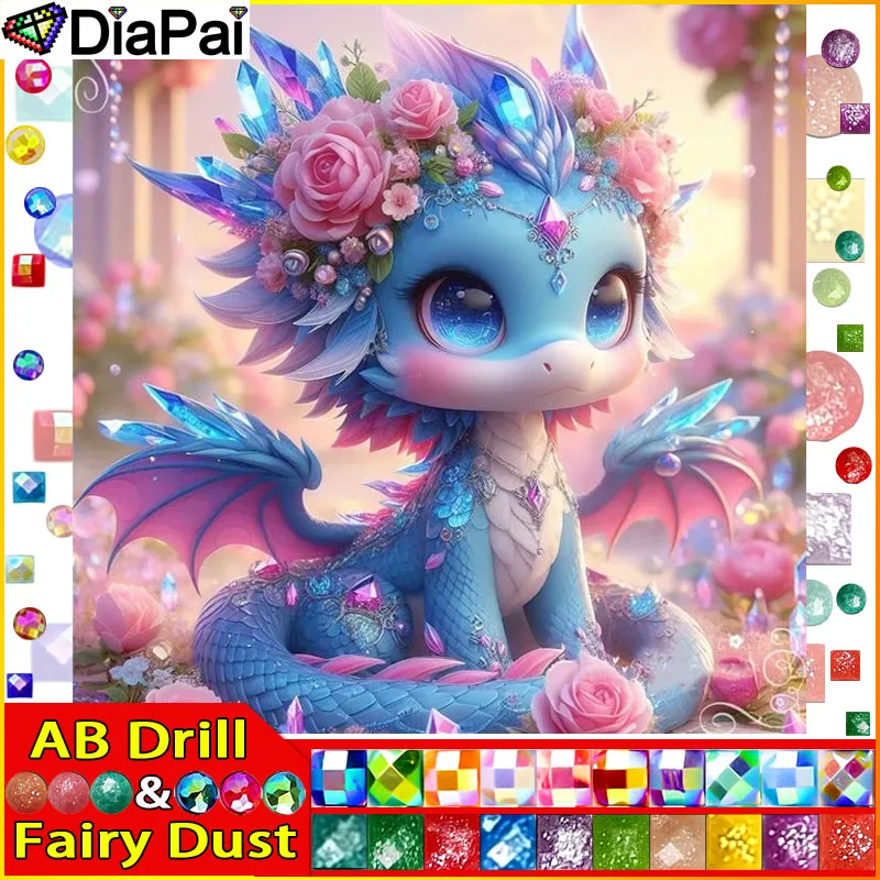 

DIAPAI Fairy Dust AB DIY 5D алмазная живопись "Дракон животное цветок" полная алмазная вышивка распродажа картина из страз для праздника