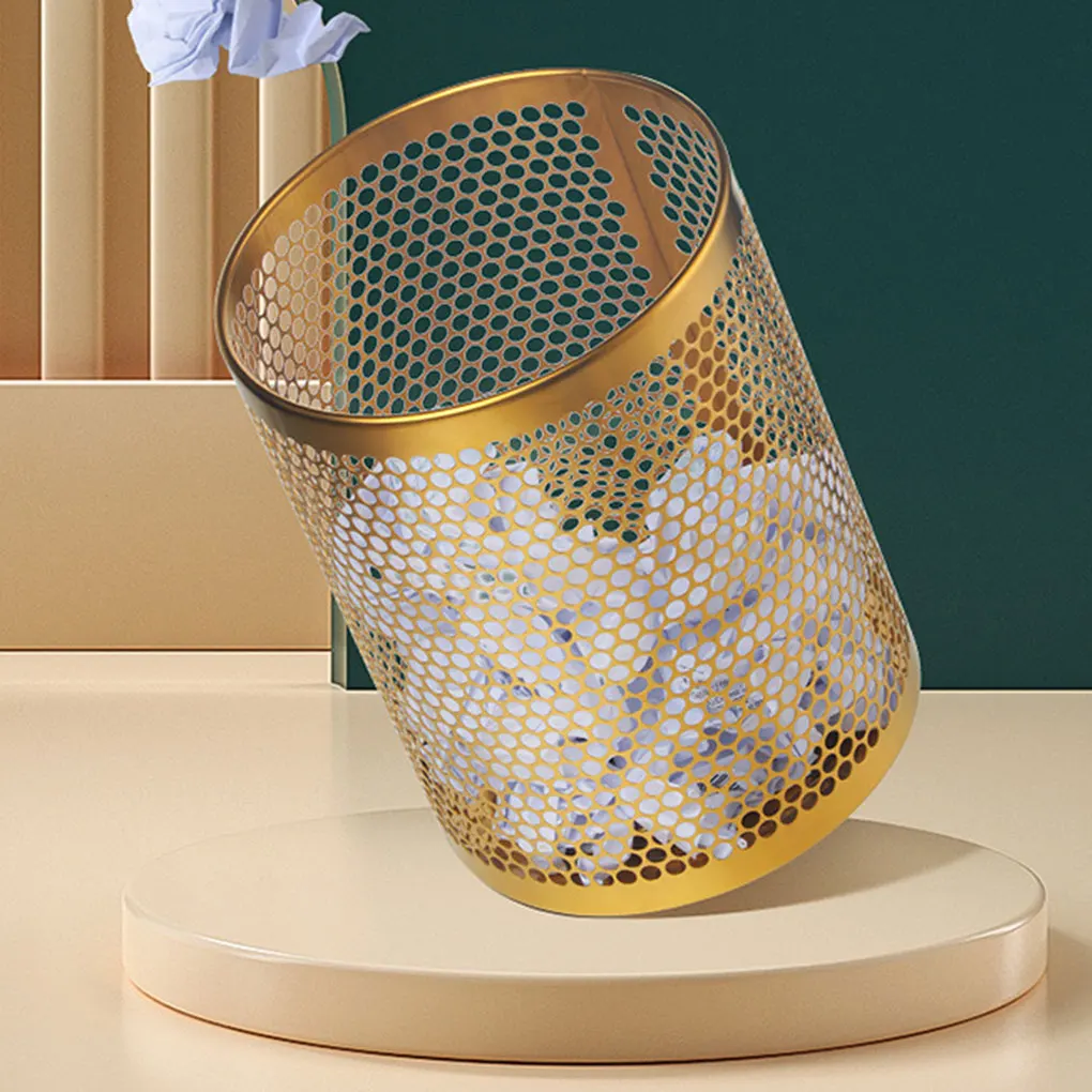 Stylish Waste Paper Bin Stainless Steel Mesh For Modern Look Large Capacity Metal Golden Trash Can Illusory color