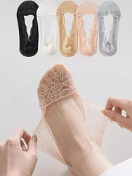 5 Pairs Socks Women's Summer Slippers Socks Invisible Boat Mesh Lace Thin Short Fashion Silicone Non-slip Cool Sexy Breathable