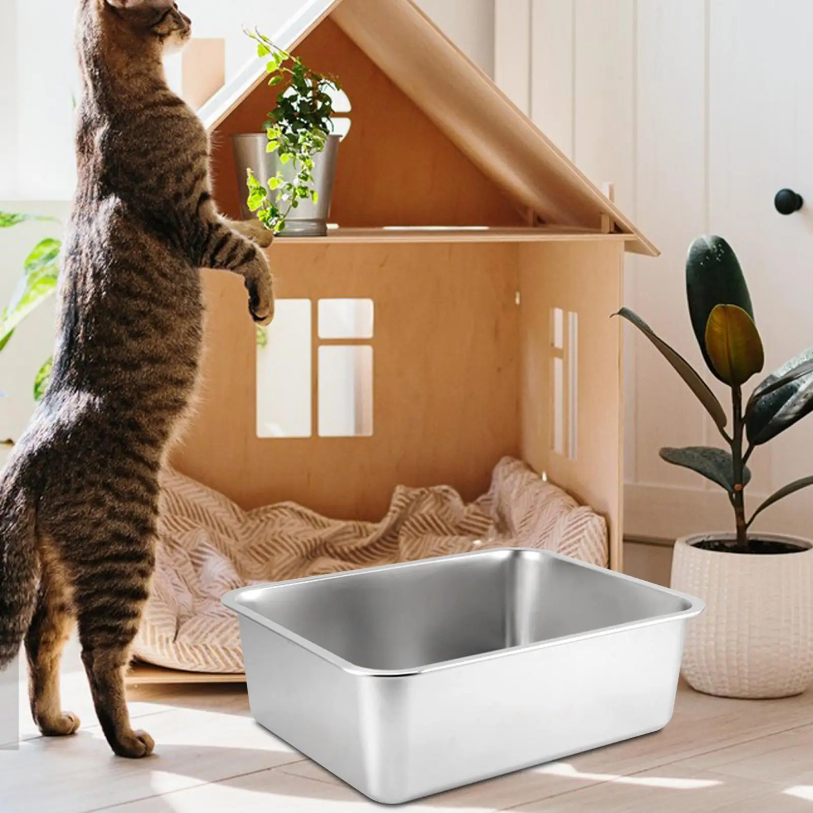 Cat Litter Box for Indoor Cats Stainless Steel Pet Toilet Sturdy Large Cat Bedpan Cat Litter Container Cat Sand Basin