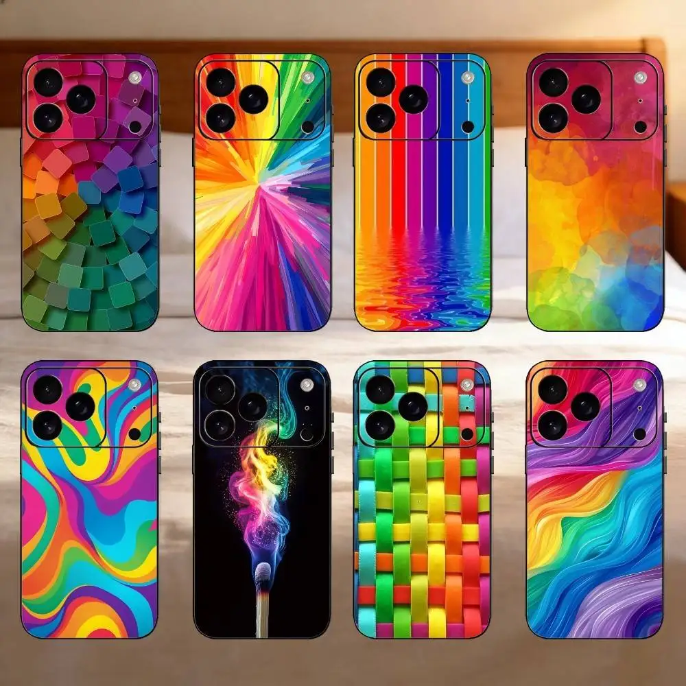 

Rainbow Color Phone Case For iPhone 17,16,15,14,13,12,11 Plus,Pro,Max,Mini Silicone black Soft Cover