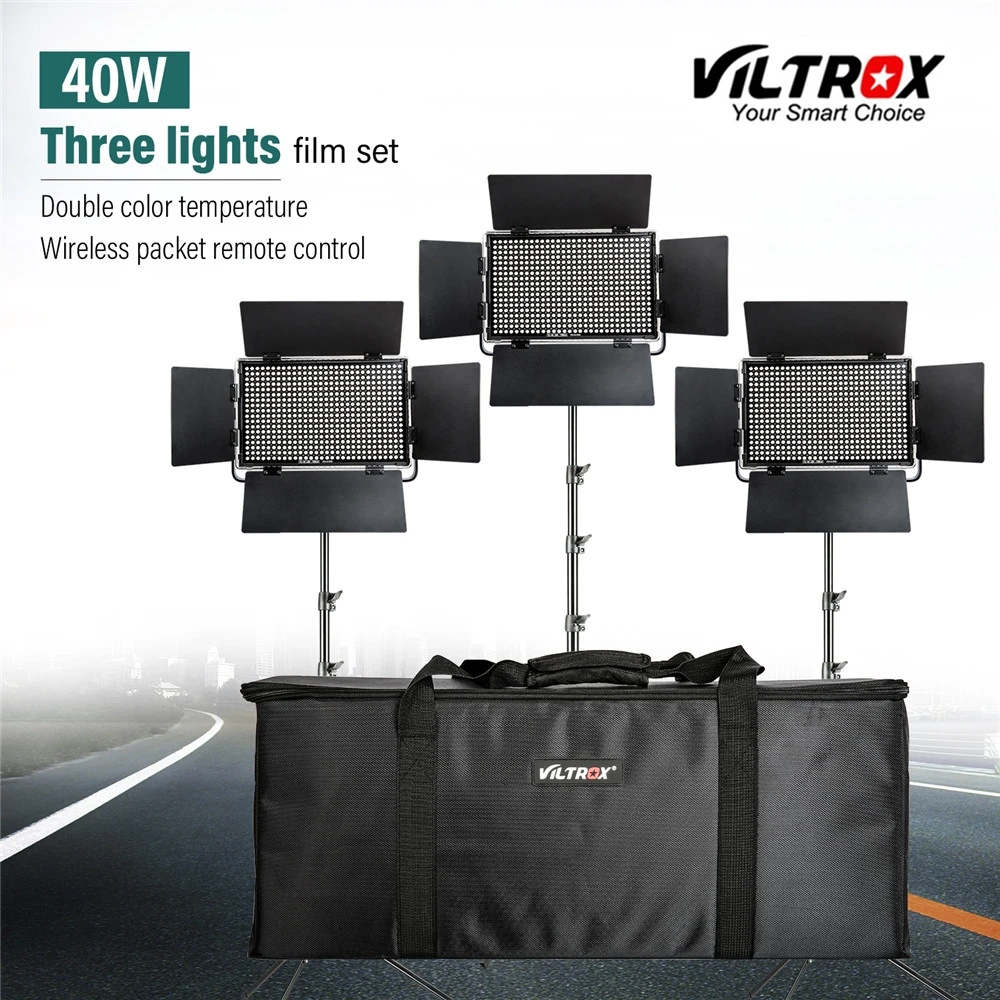 Viltrox VL-40T 3PCS Video LED Light Studio Bi-color Slim Dimmable Lamp + 3pcs light stand for Camera Facebook YouTube show Live