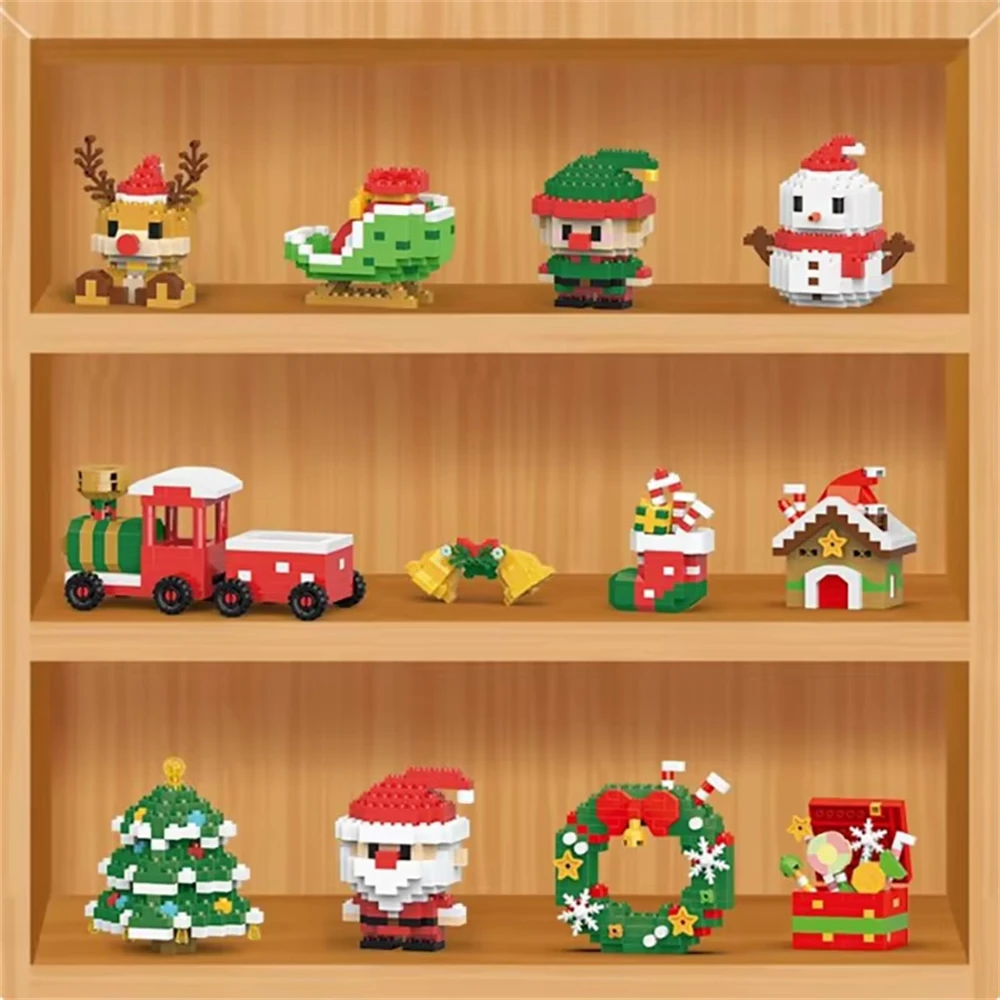 DIY Christmas Building Block Snowman Elk Santa Claus Model Micro Brick Building Block Xmas Tree Decoration Children Kit Toy Gift