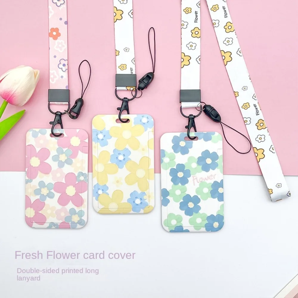 Cute Student Card Cover Set Girl Bus Card Access Card Badge Holder Lanyard Long Rope Neck Strap Lanyard Badge Protective Sleeve