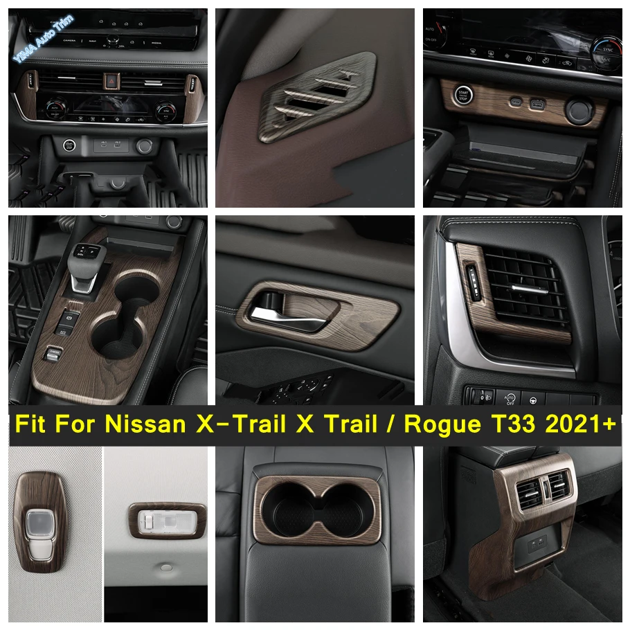 

Wood Grain Auto Window Lift / Head Light / Water Cup Gear Panel Cover Trim For Nissan X-Trail X Trail / Rogue T33 2021 - 2024