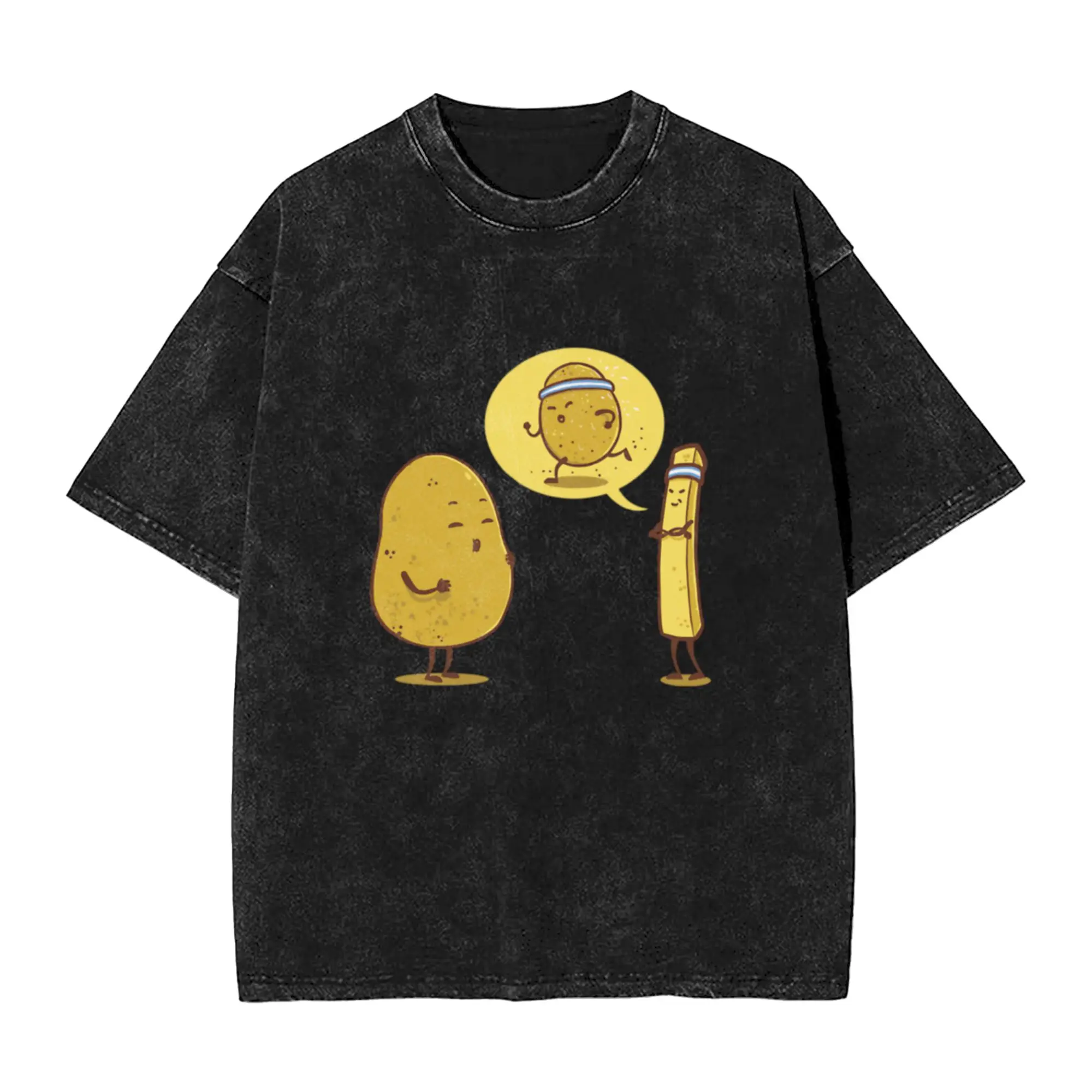 Funny Potatoe Fries print - perfect gift Unique Cool A Washed T Shirt Men's Women's Oversized Cotton Tees Tops