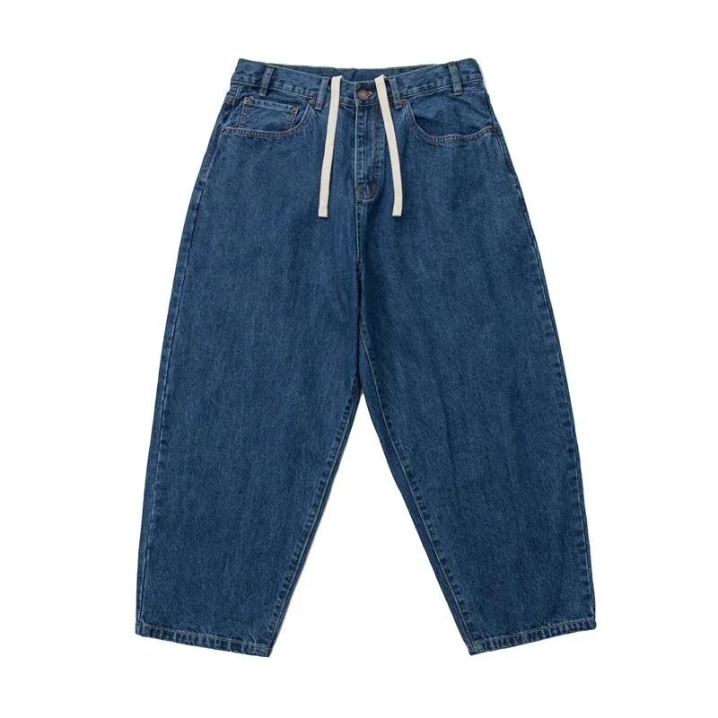Japanese-style Vintage Rope-style Dark Blue Jeans American High Street Men's Pants Casual Men's Loose-fitting Harem Pants