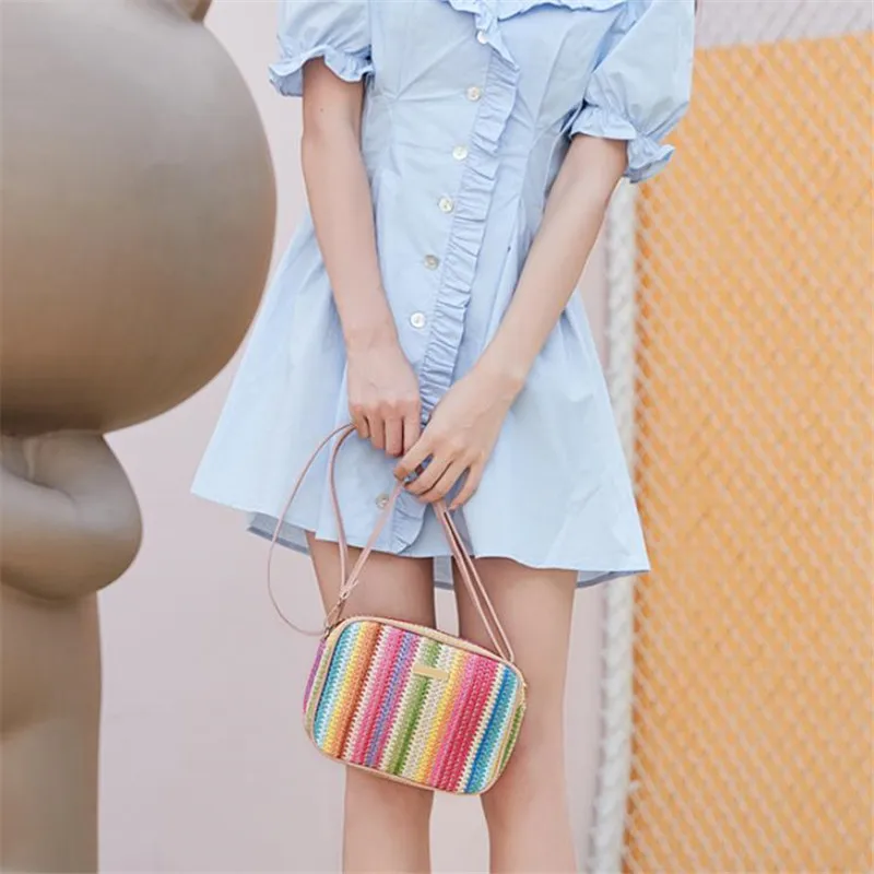 Trend ige Damen taschen, modisches und künstlerisches Weben, mehrfarbige Stroh gewebte Taschen, Umhängetaschen im ethnischen Stil, Damen taschen – Detail 15