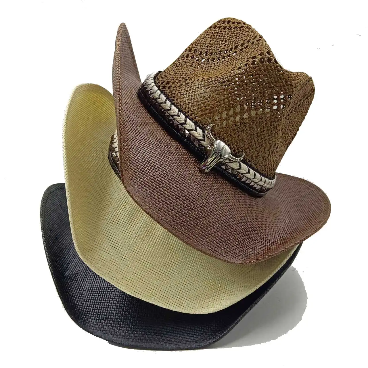 

Brown summer western cowboy straw hat woven cardboard jazz hat holiday beach sun hat cowboy hat gorras