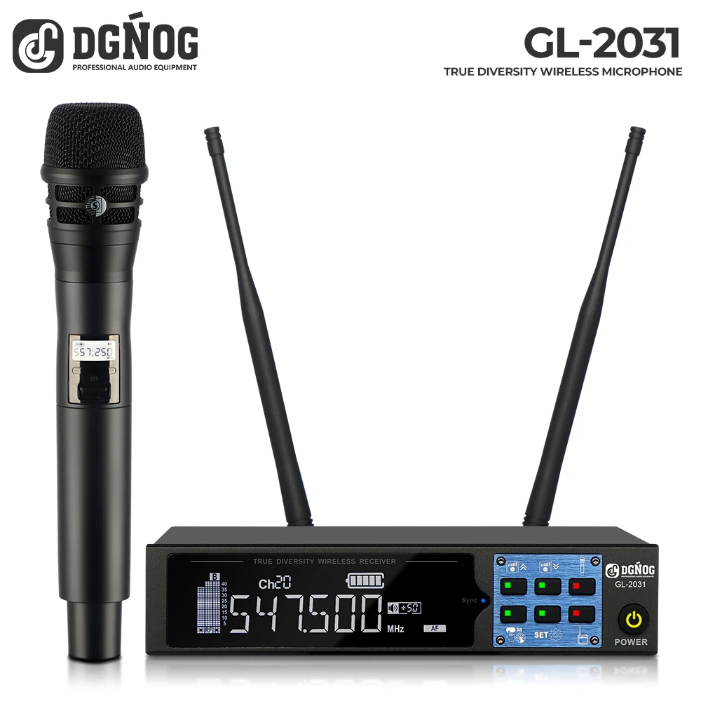 True Diversity Wireless Microphone System 2-Channel Auto-Scanning All-Metal Wireless Microphone for DJ Karaoke DGNOG GL-2031