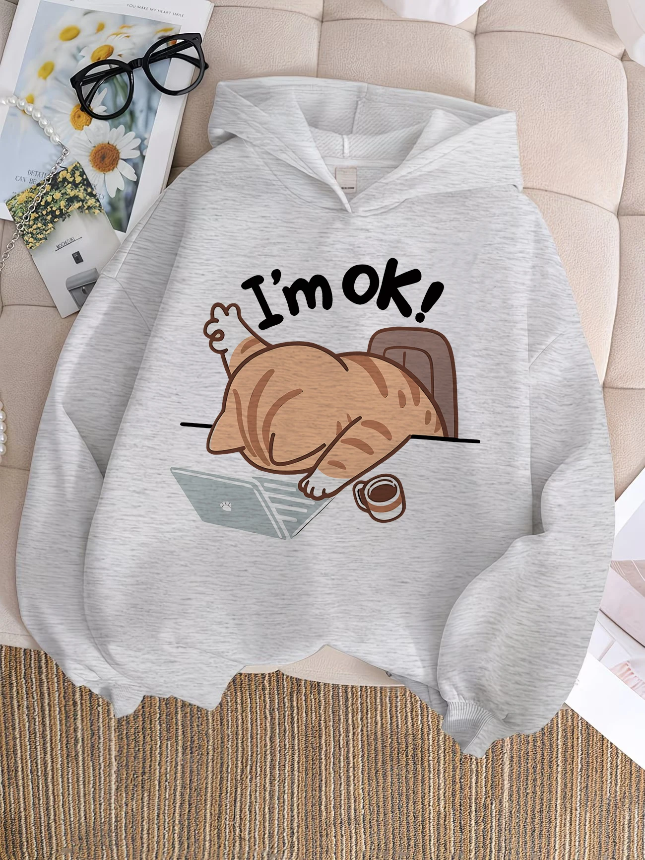 I Am Ok Computer Cat Design Kapuzen-Sweatshirt für Kinder, süßer Kapuzenpullover für Jungen und Mädchen, Sping Kawaii Casual Hoodies