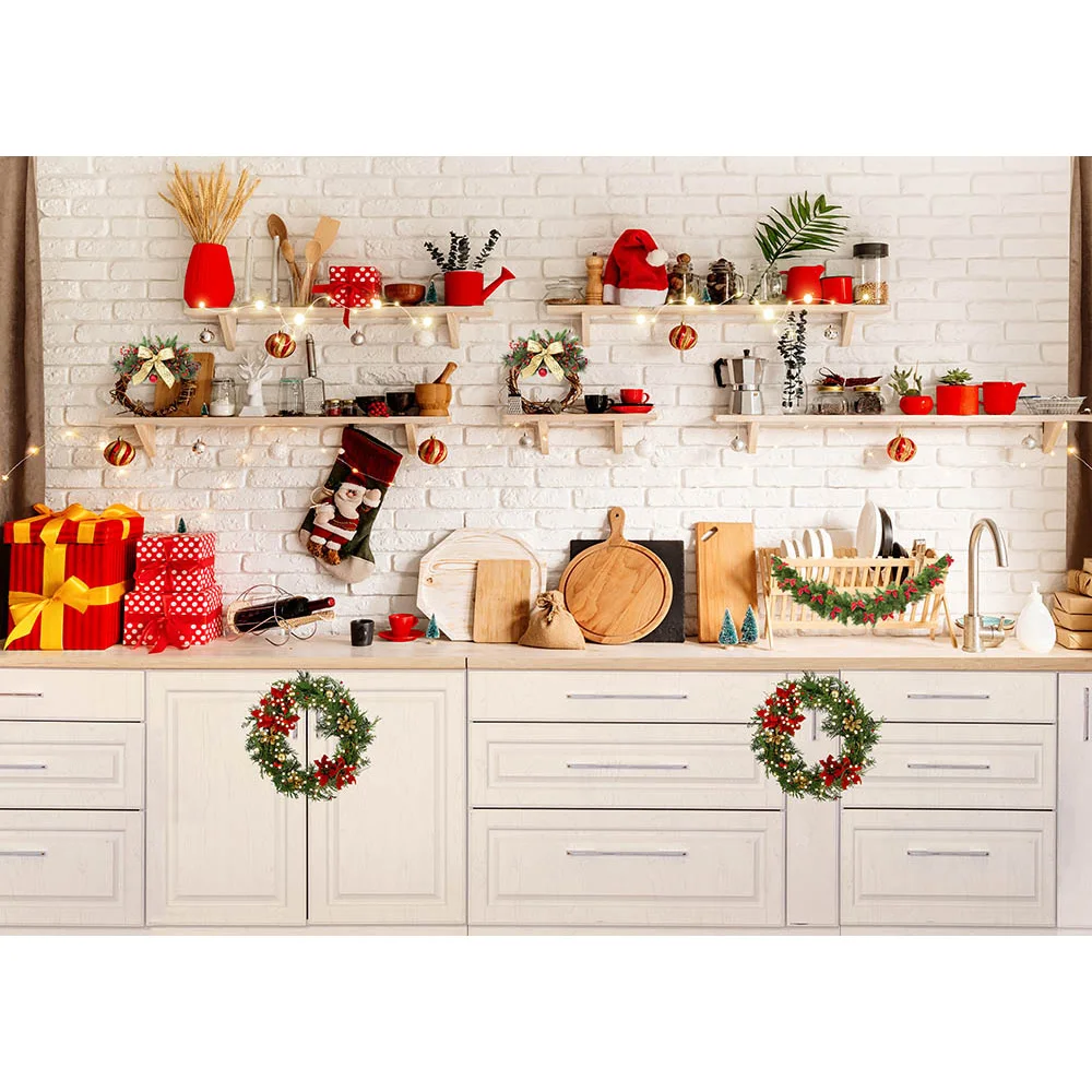 Зимняя кухня, приготовление пищи, детский художественный фон на день рождения, Рождественский шкаф, рождественские подарки, портретный фон для фотосессии для взрослых